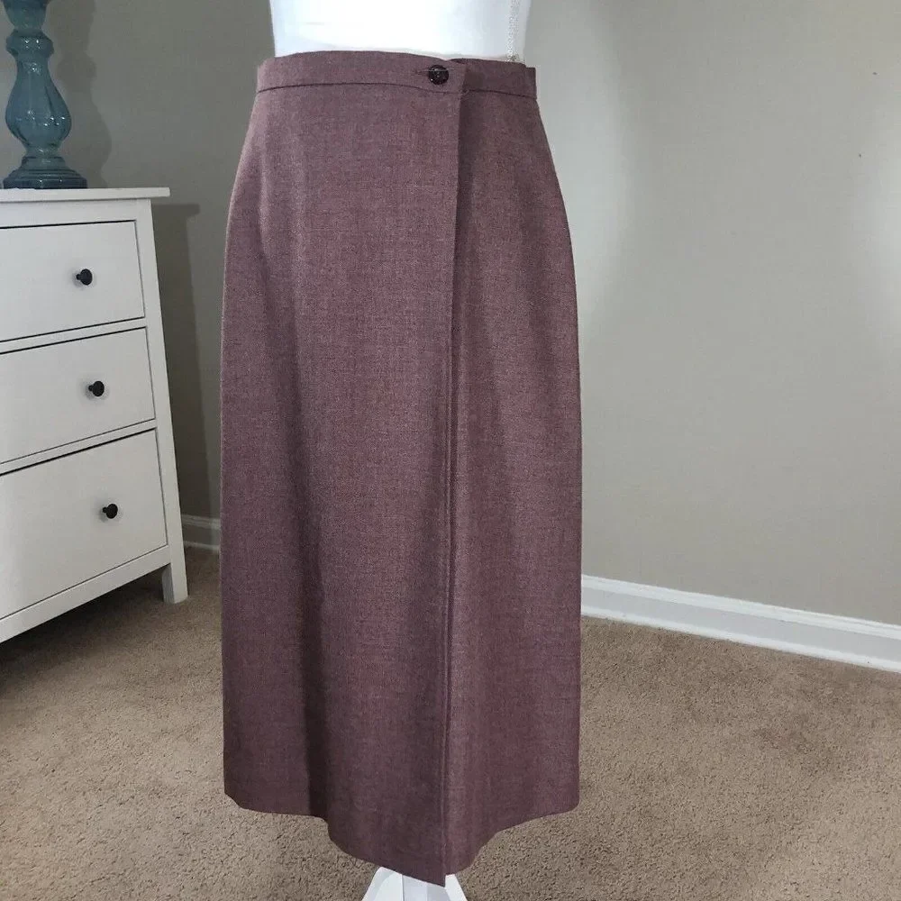 Vtg 60’s Peach Pie Sportswear Pink Wool Wrap Skirt Midi M Dusty Rose Mauve Med